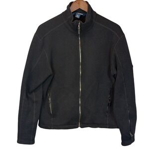 Polo Ralph Lauren Black Full Zip Fleece Jacket Leather Patch Size Medium